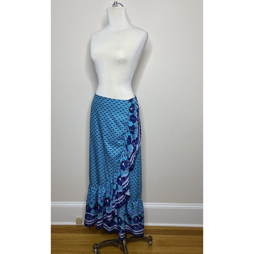 Misslook Turquoise Faux Wrap Skirt With Ruffle Details  - Size M